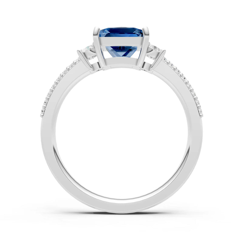 3 Stone Princess Cut Double Pave Band
