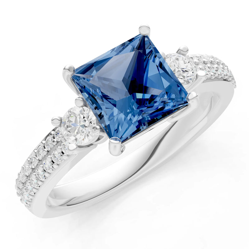 3 Stone Princess Cut Double Pave Band