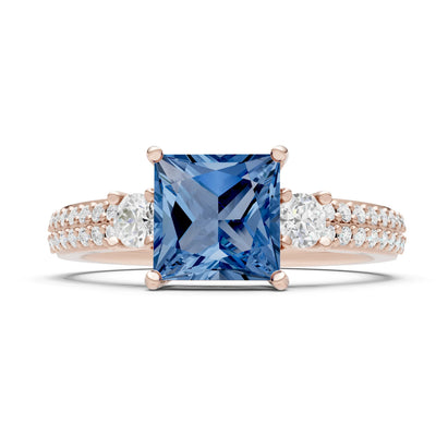 3 Stone Princess Cut Double Pave Band