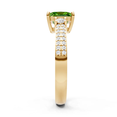 Peridot Three Stone Princess Cut Double Pave Band