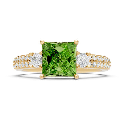 3 Stone Princess Cut Double Pave Band