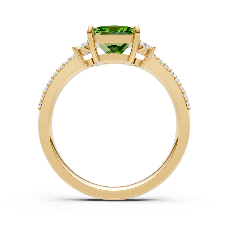 3 Stone Princess Cut Double Pave Band