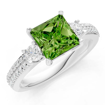 3 Stone Princess Cut Double Pave Band