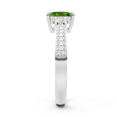 Peridot Three Stone Princess Cut Double Pave Band