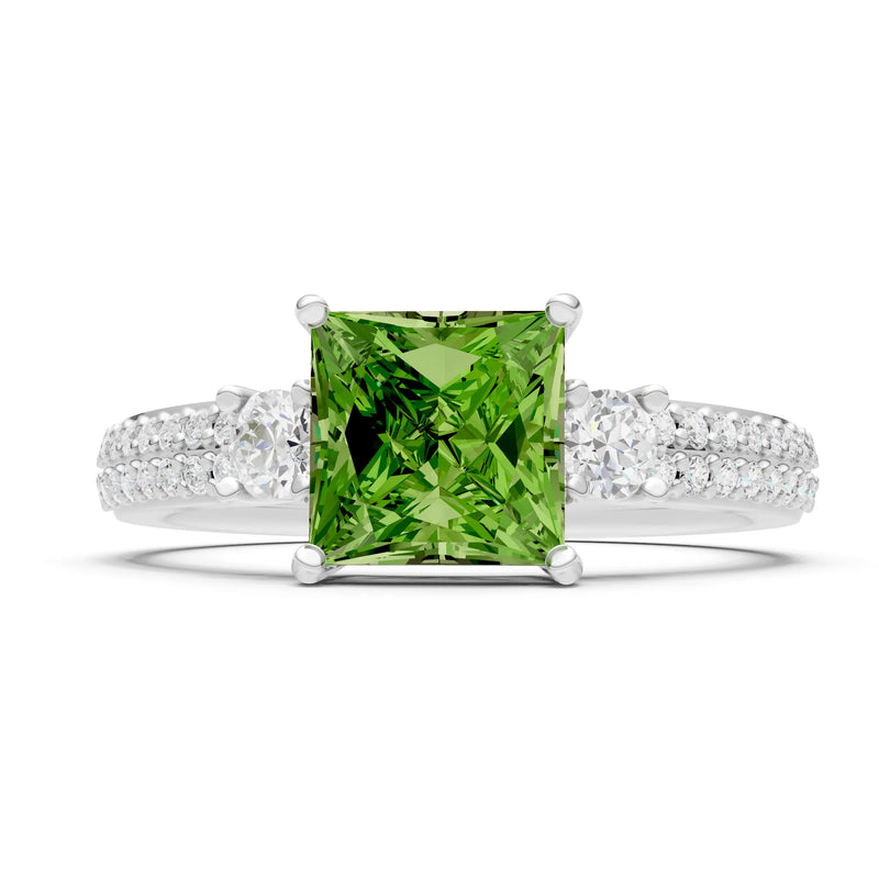 Peridot Three Stone Princess Cut Double Pave Band