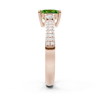 Peridot Three Stone Princess Cut Double Pave Band