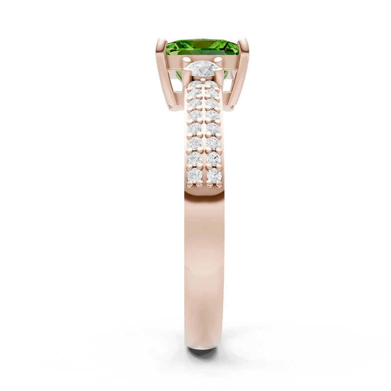 Peridot Three Stone Princess Cut Double Pave Band