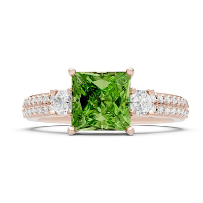 3 Stone Princess Cut Double Pave Band