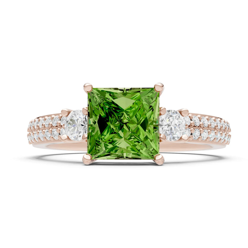 3 Stone Princess Cut Double Pave Band