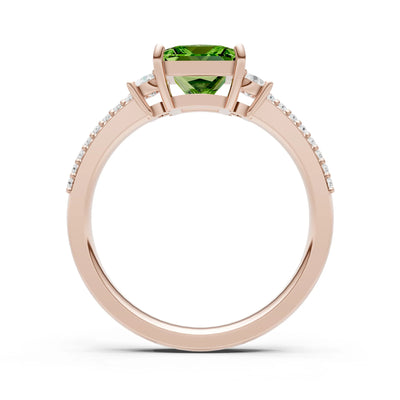 3 Stone Princess Cut Double Pave Band