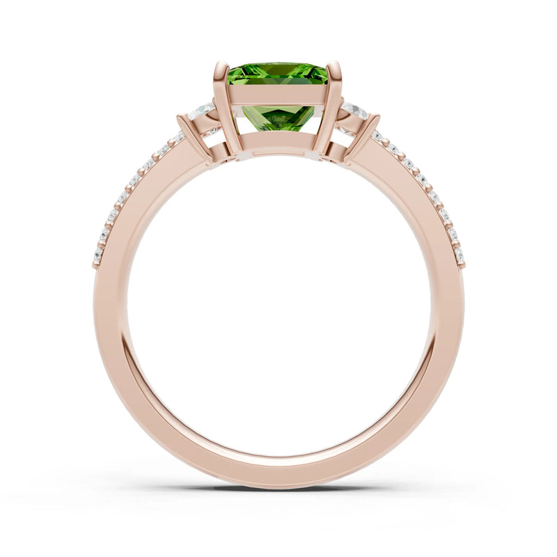 3 Stone Princess Cut Double Pave Band