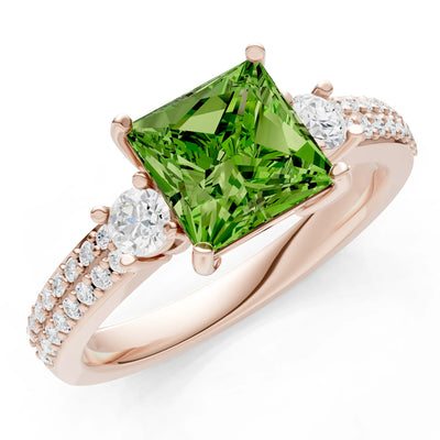 3 Stone Princess Cut Double Pave Band