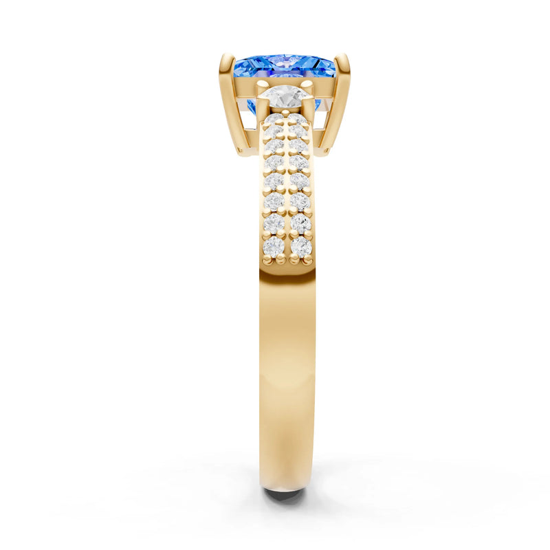 3 Stone Princess Cut Double Pave Band