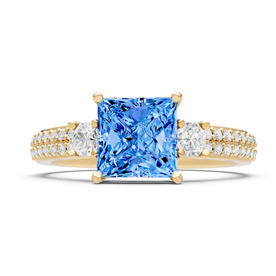 3 Stone Princess Cut Double Pave Band