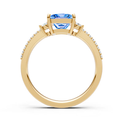 3 Stone Princess Cut Double Pave Band