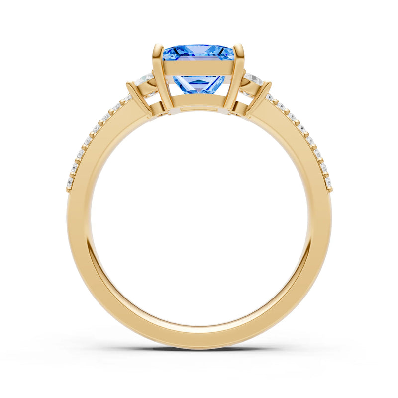 3 Stone Princess Cut Double Pave Band