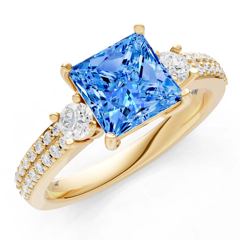 3 Stone Princess Cut Double Pave Band
