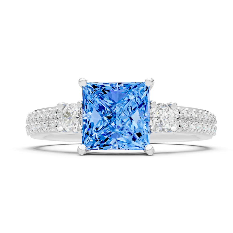 3 Stone Princess Cut Double Pave Band