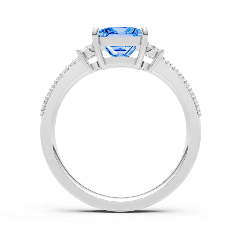 3 Stone Princess Cut Double Pave Band