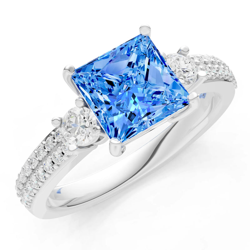 3 Stone Princess Cut Double Pave Band