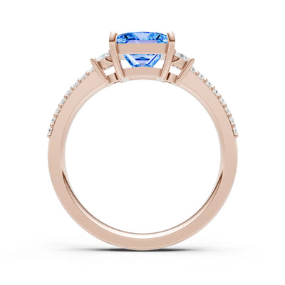 3 Stone Princess Cut Double Pave Band
