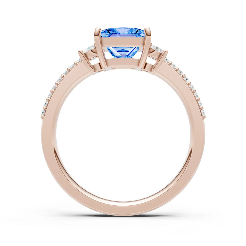 3 Stone Princess Cut Double Pave Band