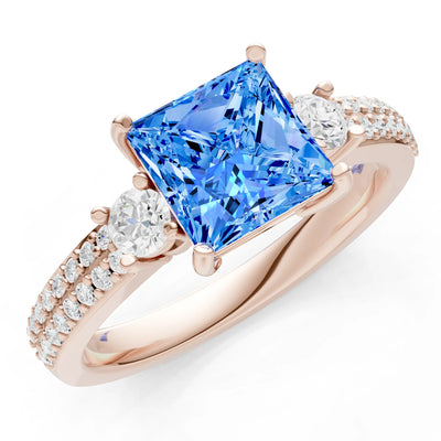 3 Stone Princess Cut Double Pave Band