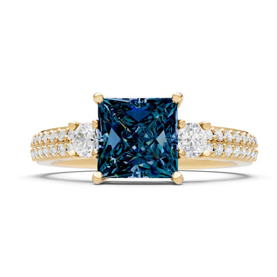 3 Stone Princess Cut Double Pave Band