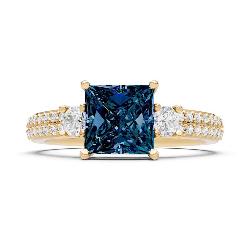 3 Stone Princess Cut Double Pave Band