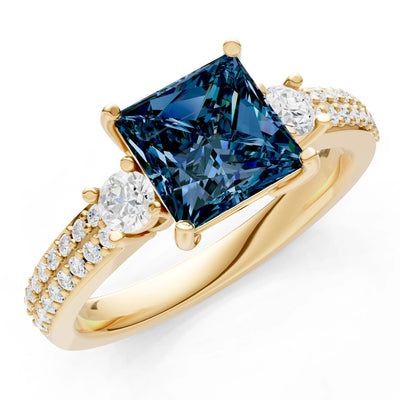 3 Stone Princess Cut Double Pave Band