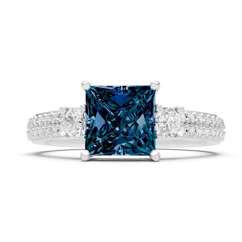 3 Stone Princess Cut Double Pave Band