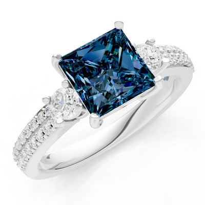 3 Stone Princess Cut Double Pave Band