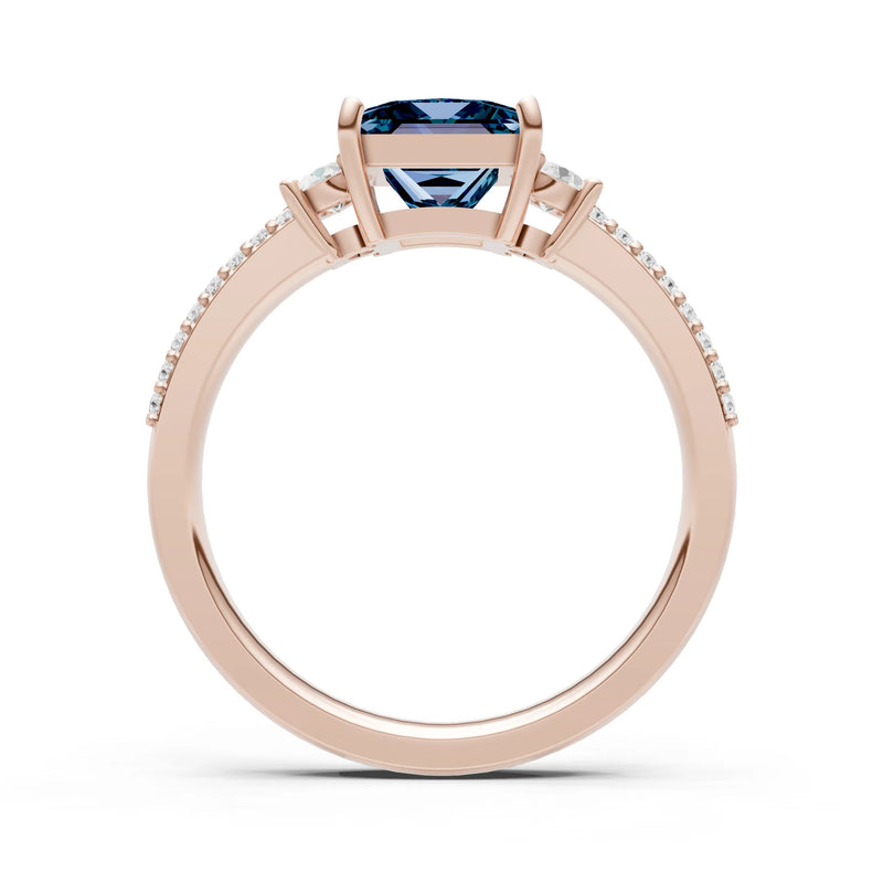 3 Stone Princess Cut Double Pave Band