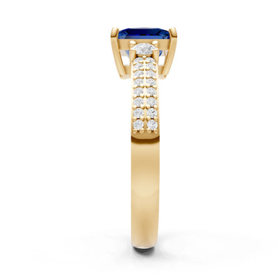 Blue Sapphire Three Stone Princess Cut Double Pave Band
