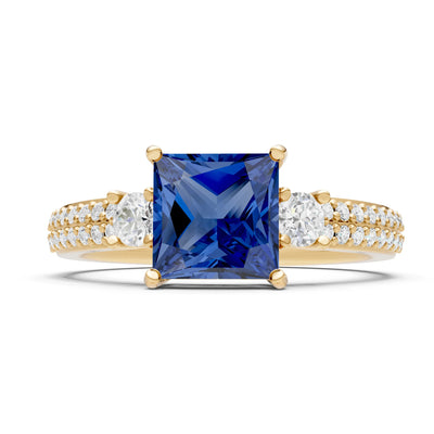 3 Stone Princess Cut Double Pave Band