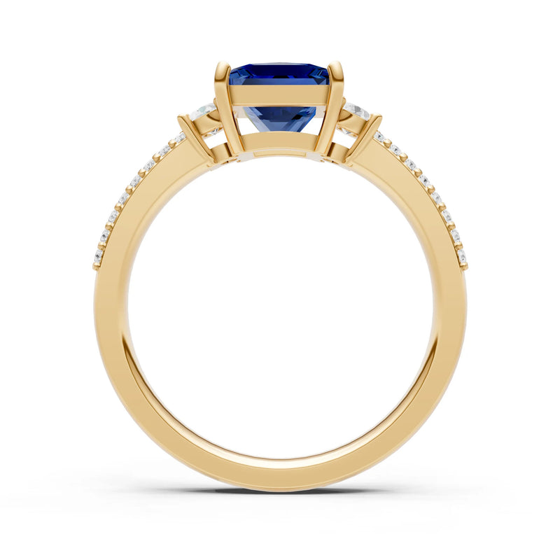 3 Stone Princess Cut Double Pave Band