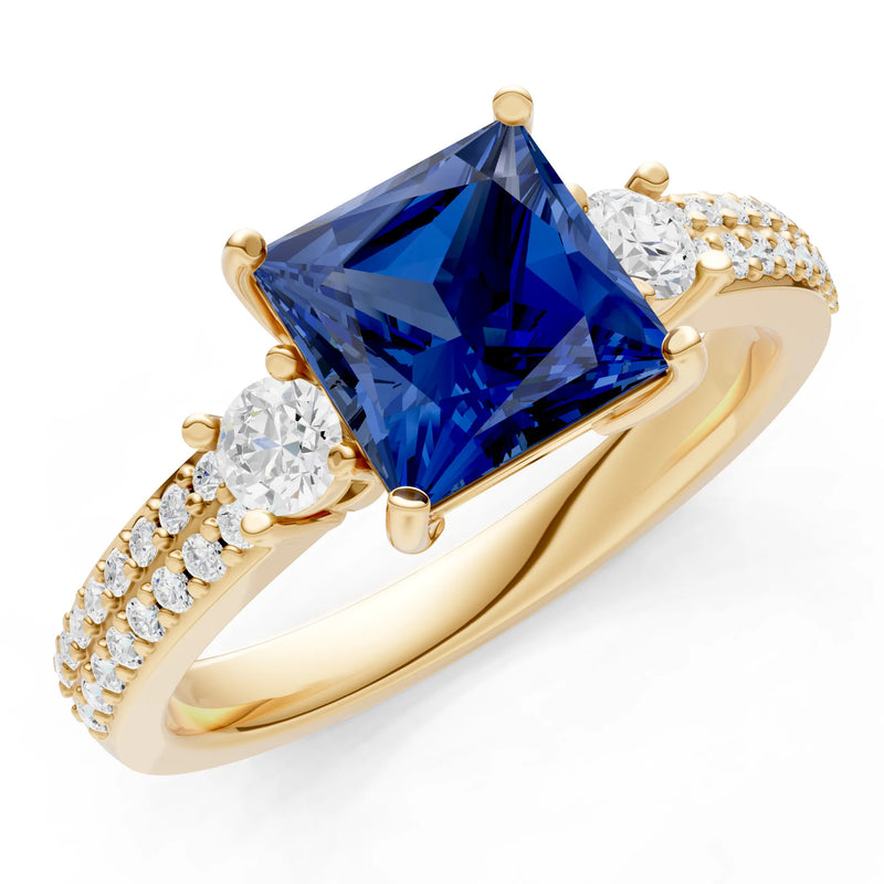 3 Stone Princess Cut Double Pave Band