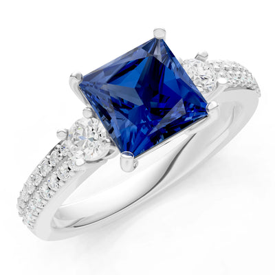 3 Stone Princess Cut Double Pave Band