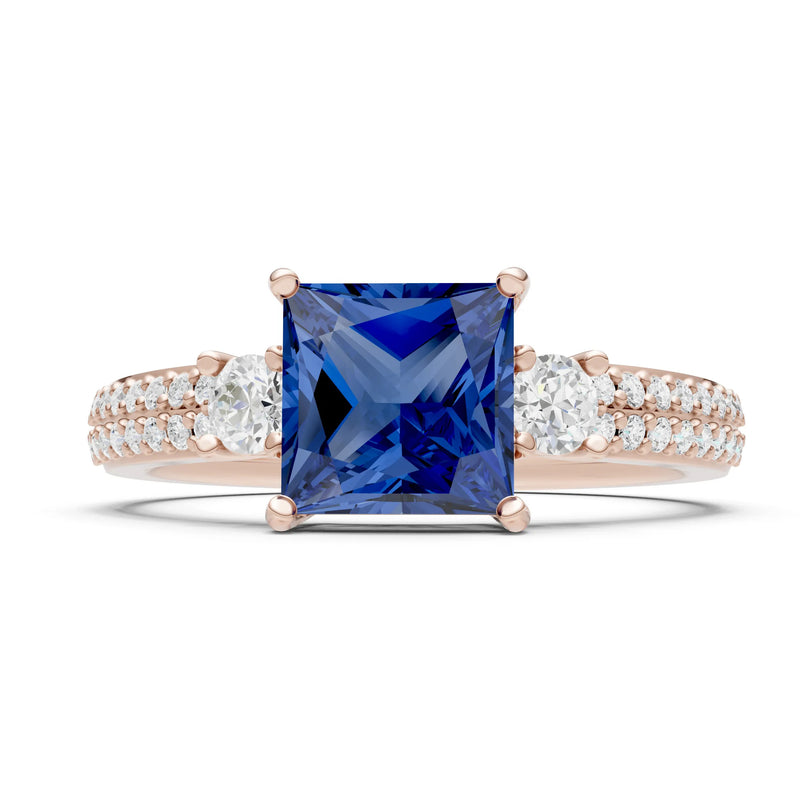 3 Stone Princess Cut Double Pave Band