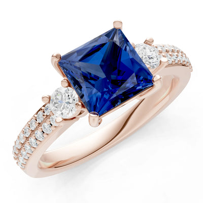 3 Stone Princess Cut Double Pave Band