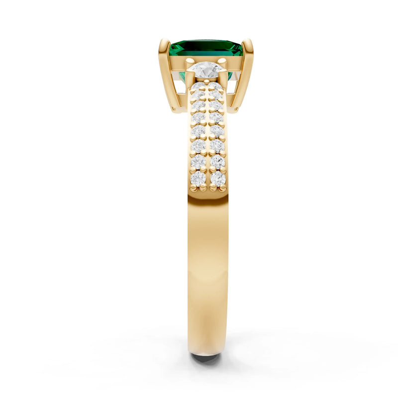Emerald Three Stone Princess Cut Double Pave Band