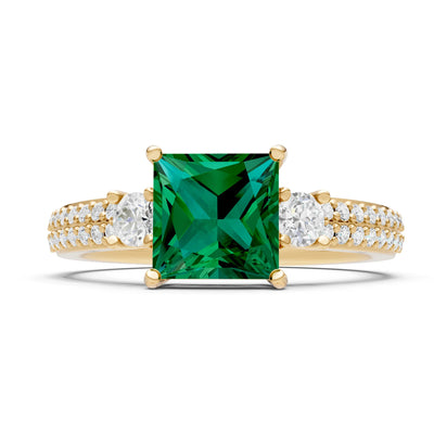 3 Stone Princess Cut Double Pave Band