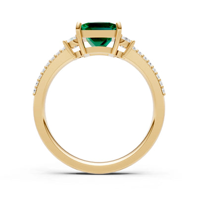 Emerald Three Stone Princess Cut Double Pave Band