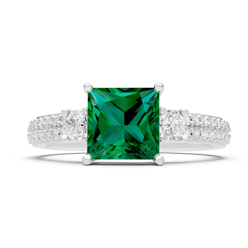 3 Stone Princess Cut Double Pave Band