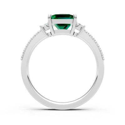 3 Stone Princess Cut Double Pave Band