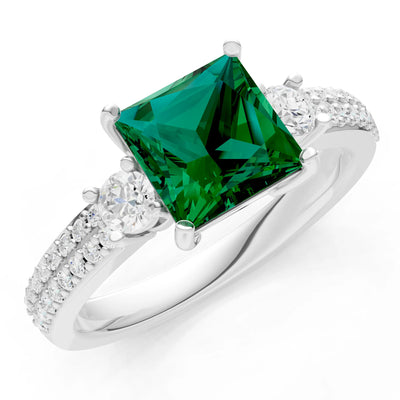 3 Stone Princess Cut Double Pave Band