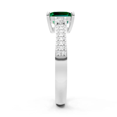 Emerald Three Stone Princess Cut Double Pave Band