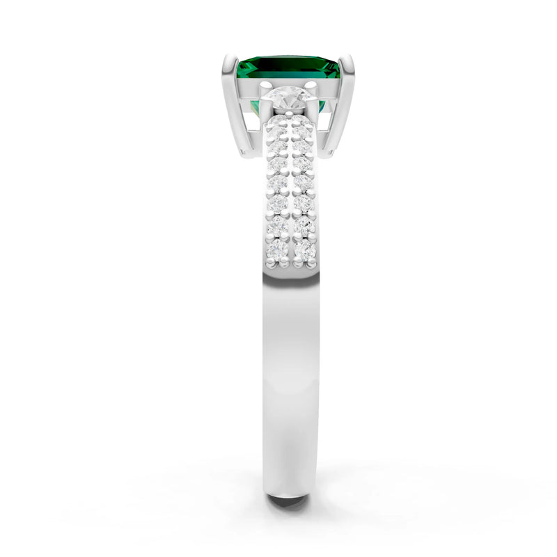 Emerald Three Stone Princess Cut Double Pave Band