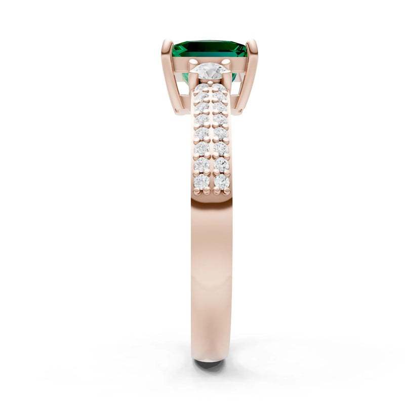 Emerald Three Stone Princess Cut Double Pave Band