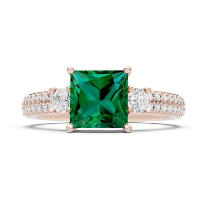 3 Stone Princess Cut Double Pave Band